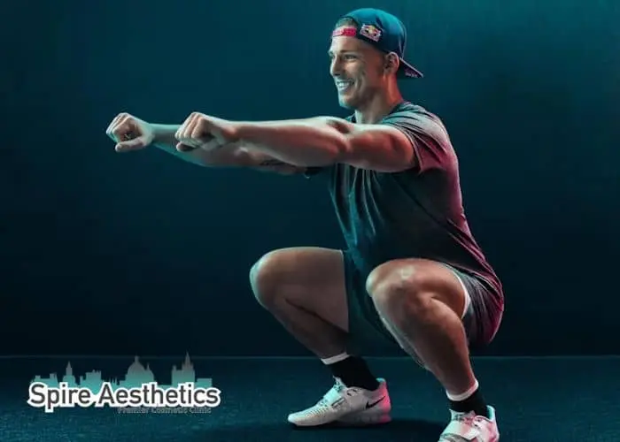 Image of man build leg muscle Belper through exercise